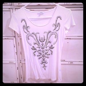 Cache Jeweled White T-Shirt Women’s Size XS